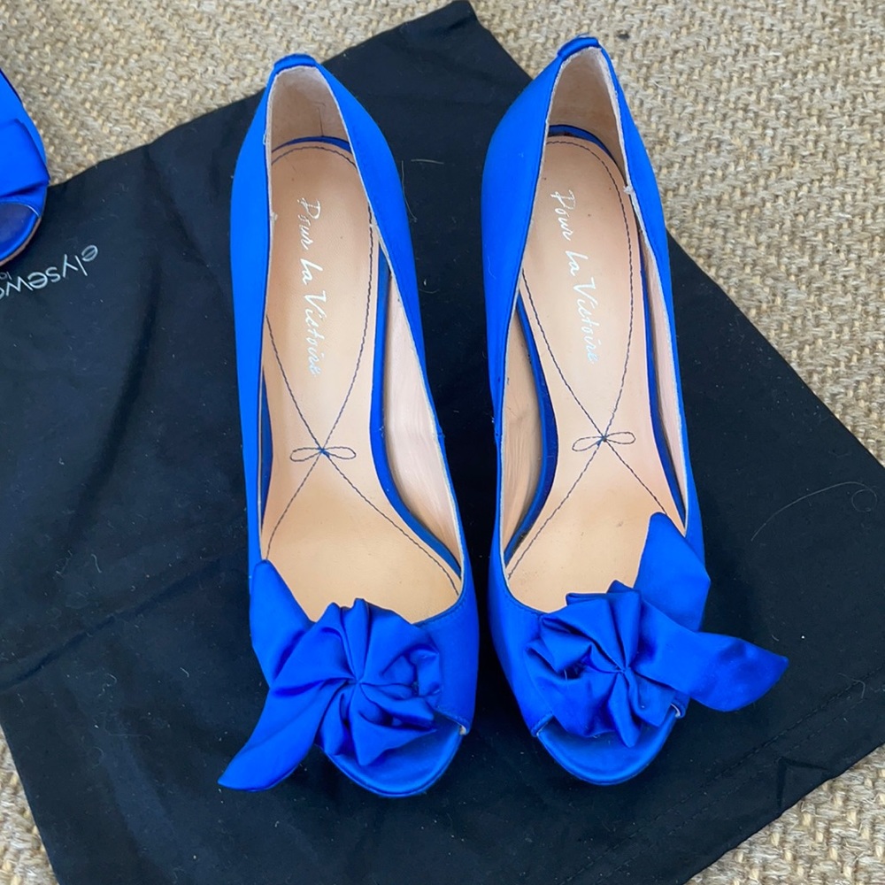 Blue satin heels